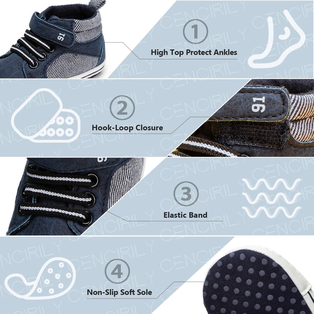 Cencirily baby canvas sneakers padded ankle collar detail