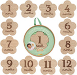 Kate and Milo Flower Milestone Props front view of wooden baby monthly discs.