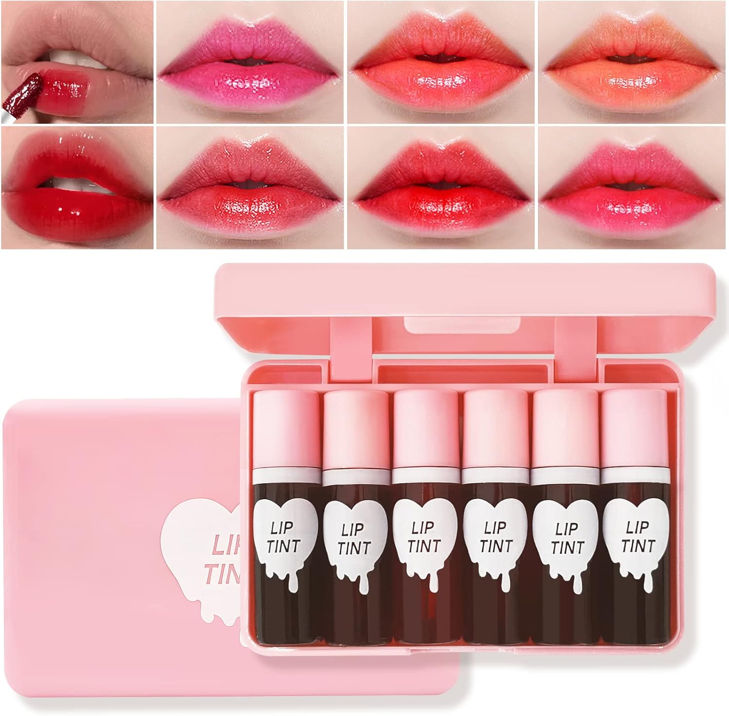 BEFIVECOK 6 Colors Lip Tint Stain Set B front view showing packaging and bottles.