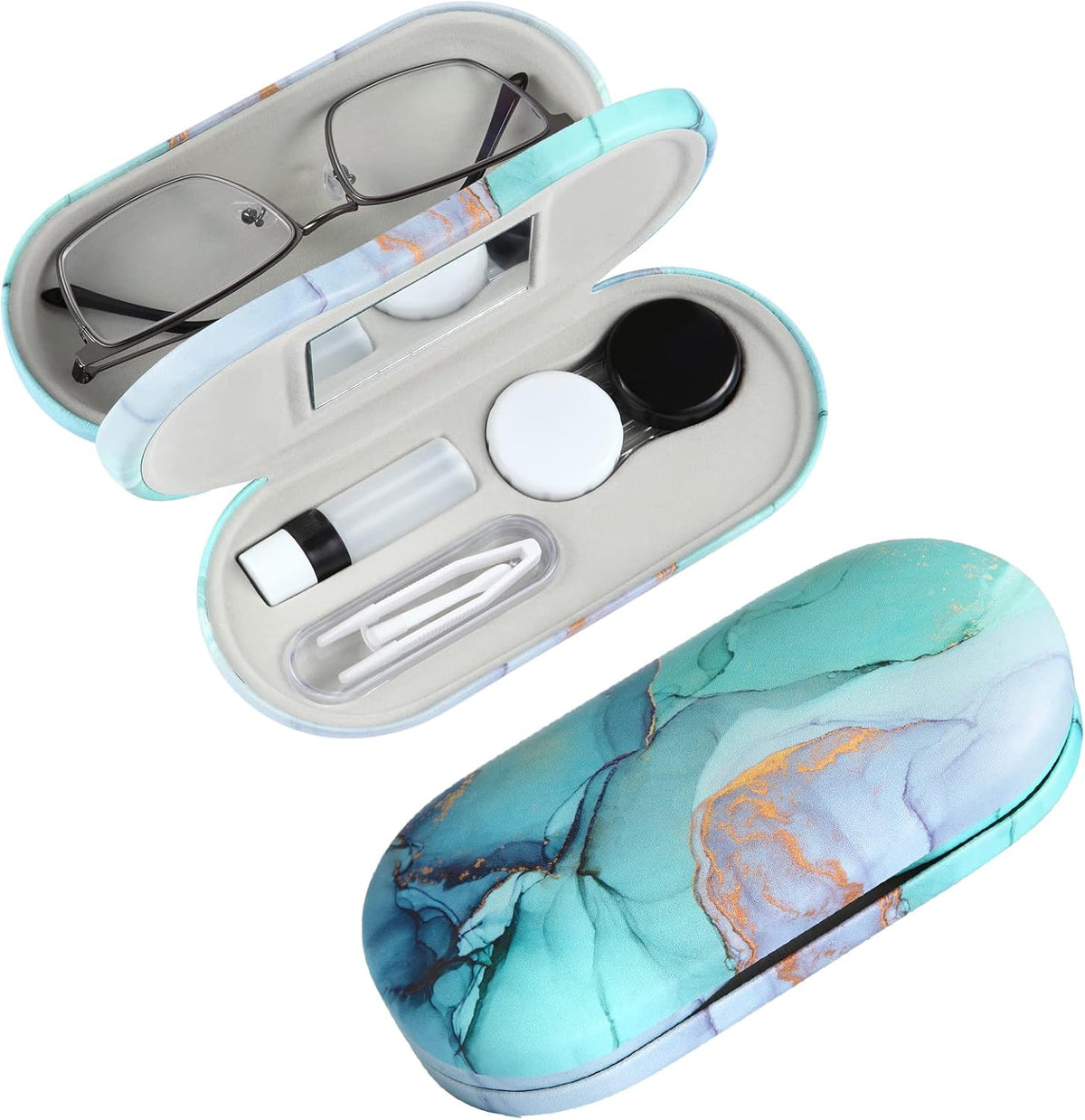 Aitime 2 in 1 double sided portable contact lens and eyeglasses case front view