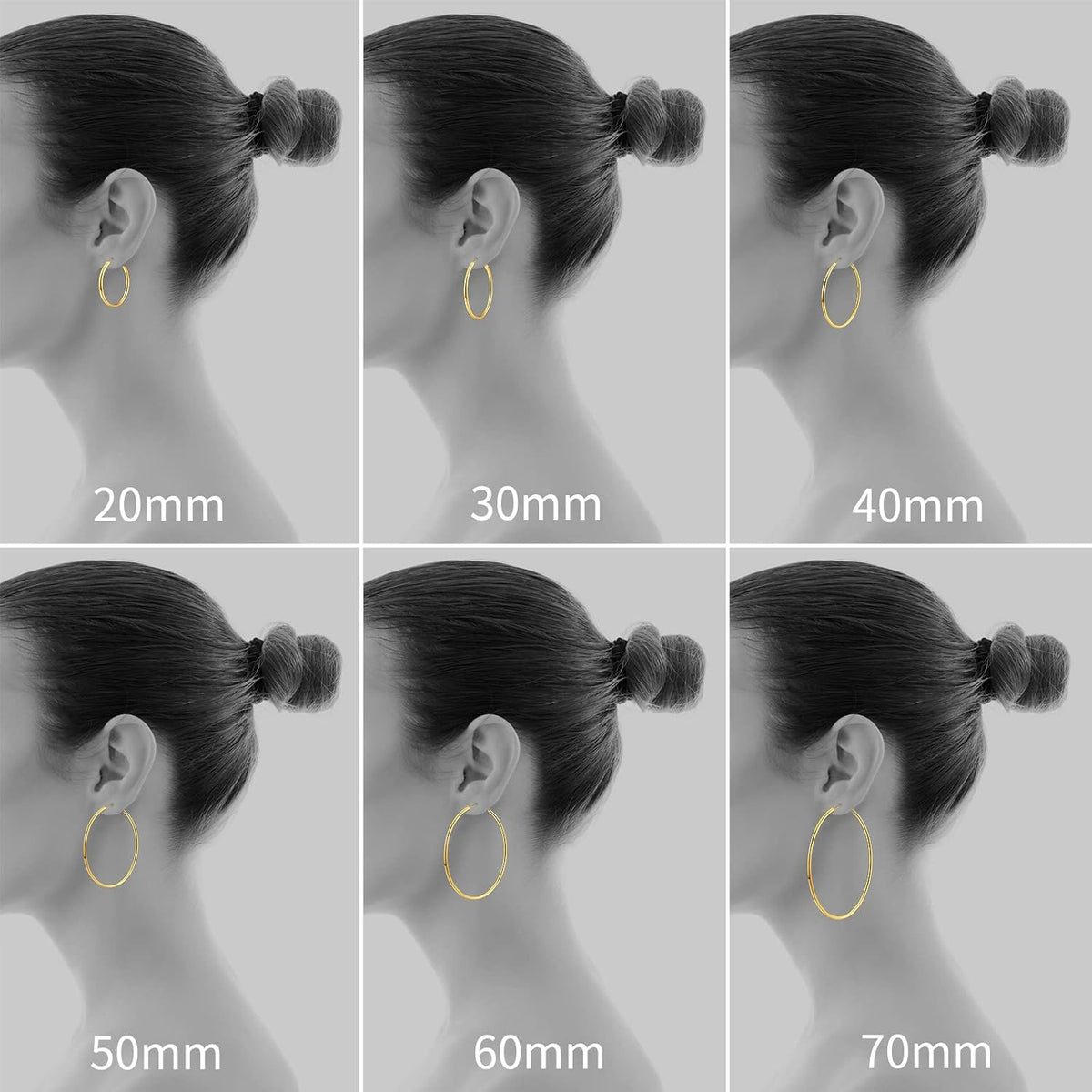 Gacimy lightweight gold hoops paired together on neutral display background
