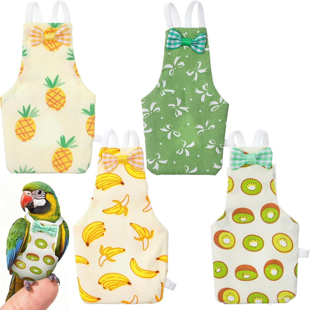 LXUEJIE reusable bird diaper four piece set front view showing fruit designs