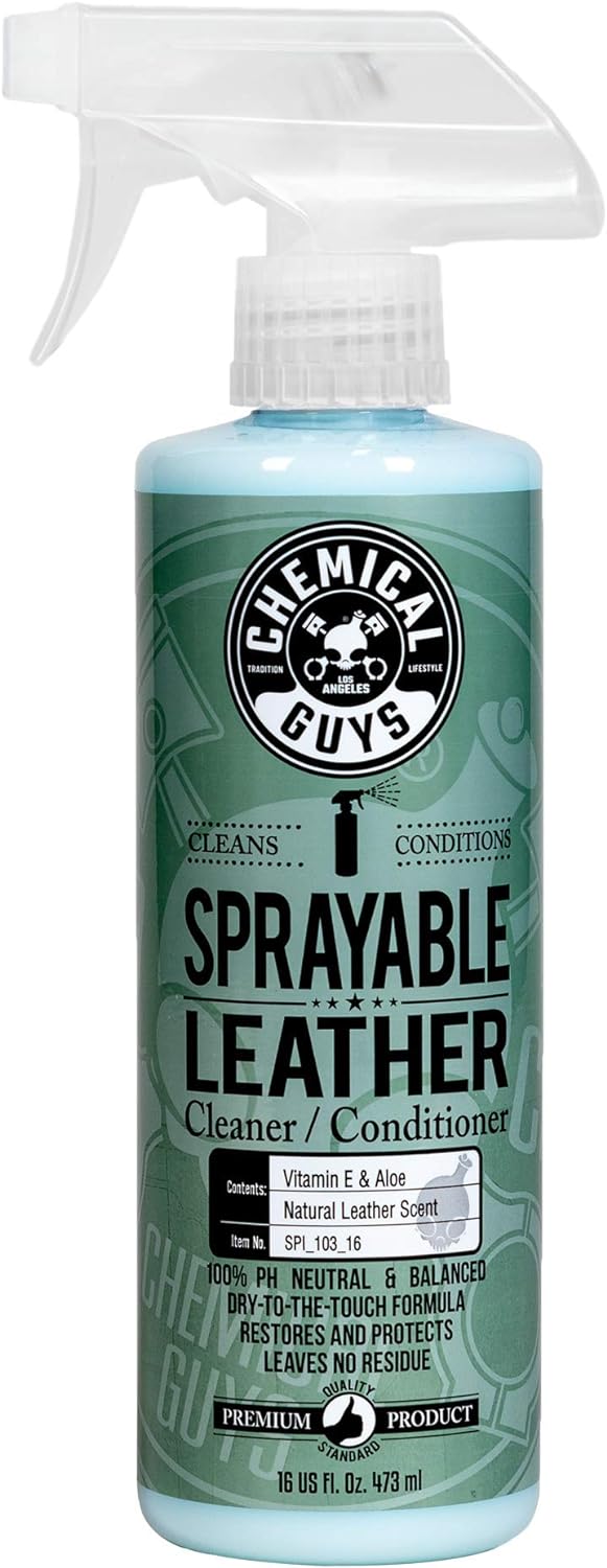 Chemical Guys Sprayable Leather Cleaner and Conditioner 16 Ounce front view bottle for premium car interior care.