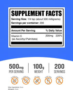 BulkSupplements Vitamin C ester powder supplement label details