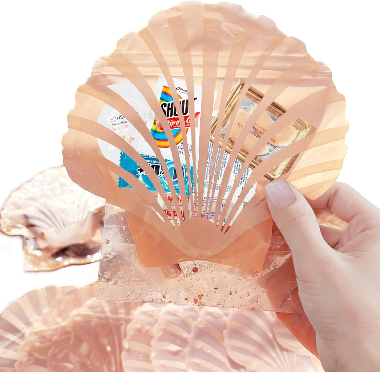 Budicool seashell beach themed hangover kit bags front view