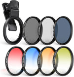 Neewer 52mm lens filter kit front view with phone clip