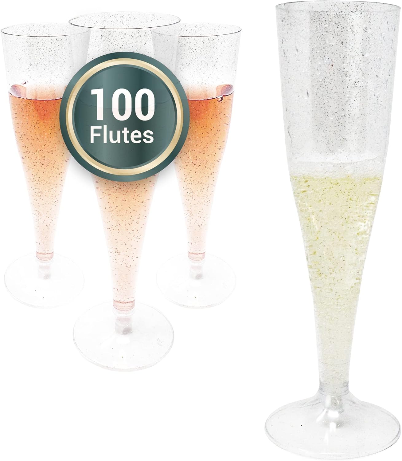 Reli. Champagne Flutes Plastic | 100 Pack | 4.5 oz - Silver Glitter | Premium Plastic Champagne Flutes | Party-Perfect for Celebrations - Image 1