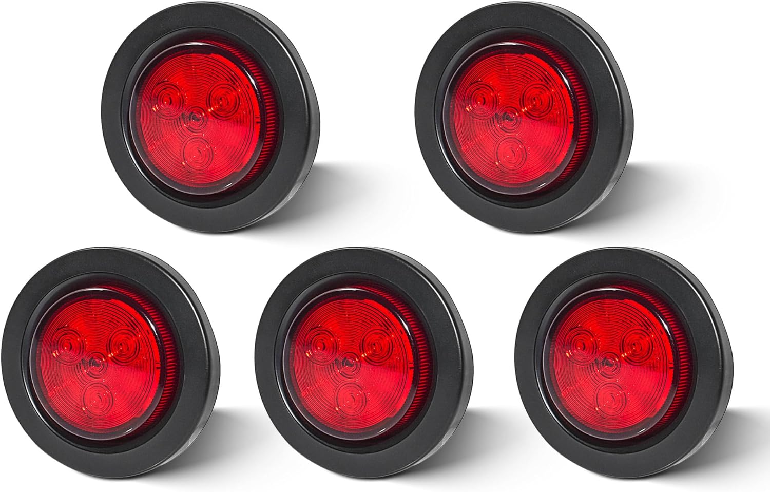 Oyviny five count round red LED side marker lights set up in a front view arrangement