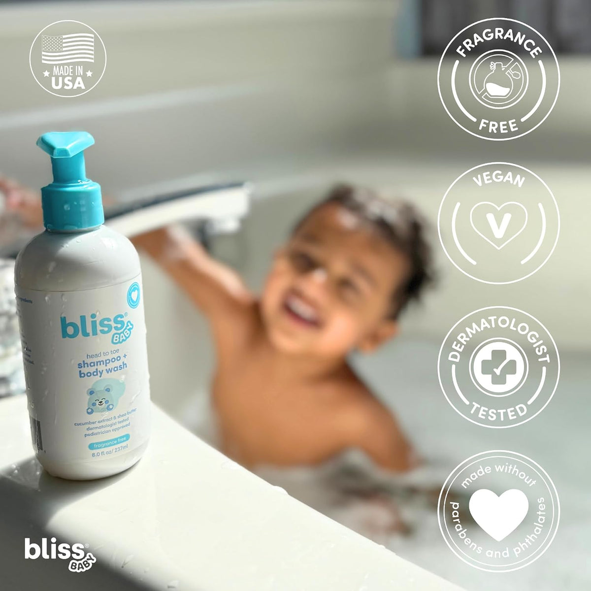 Premium vegan baby wash infused with avocado oil and shea butter