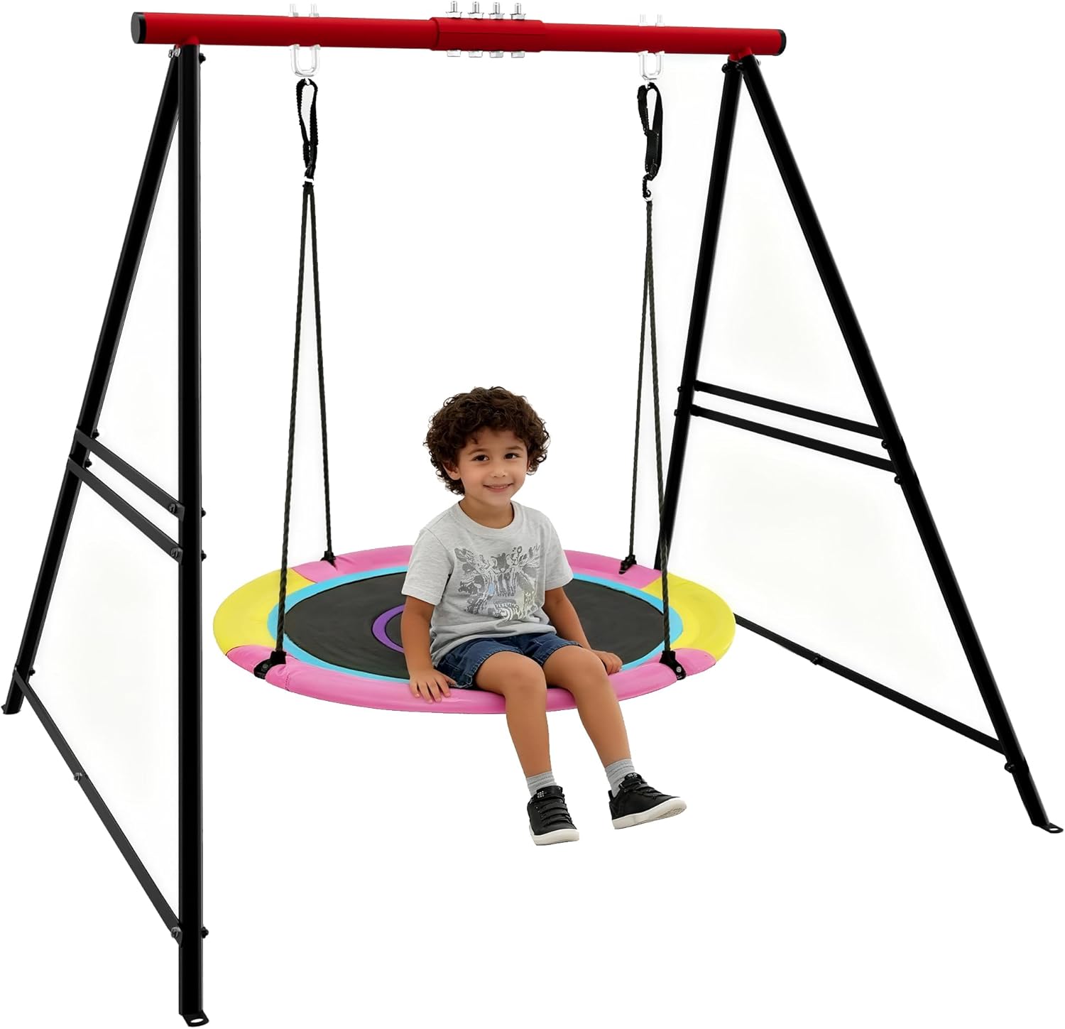Ailatimogo porch swing stand frame front view in red color heavy duty steel structure