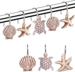 Gifza decorative seashell and sea turtle shower curtain hooks front view