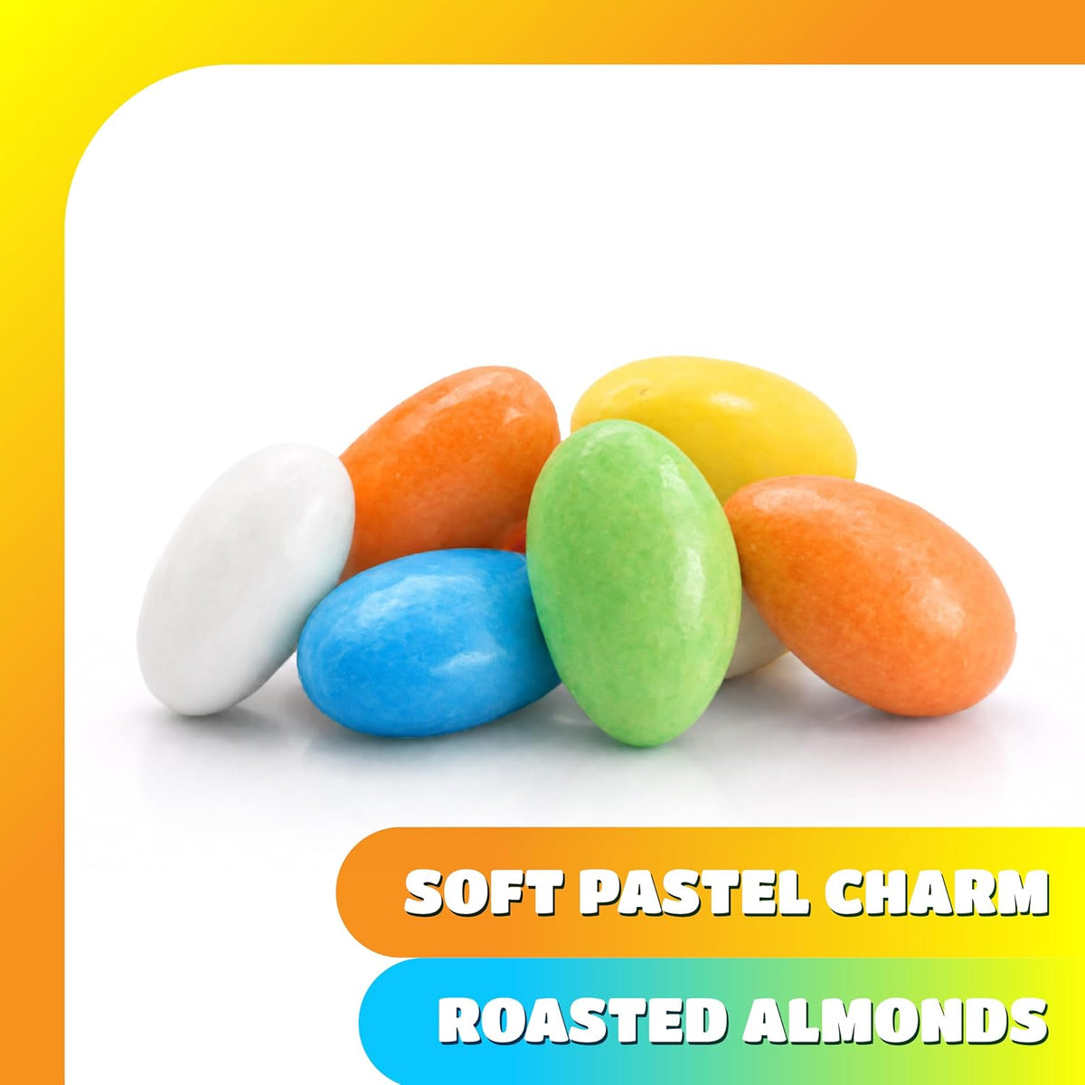 Close up shot of pastel colored Jordan almonds with sweet sugar glaze.
