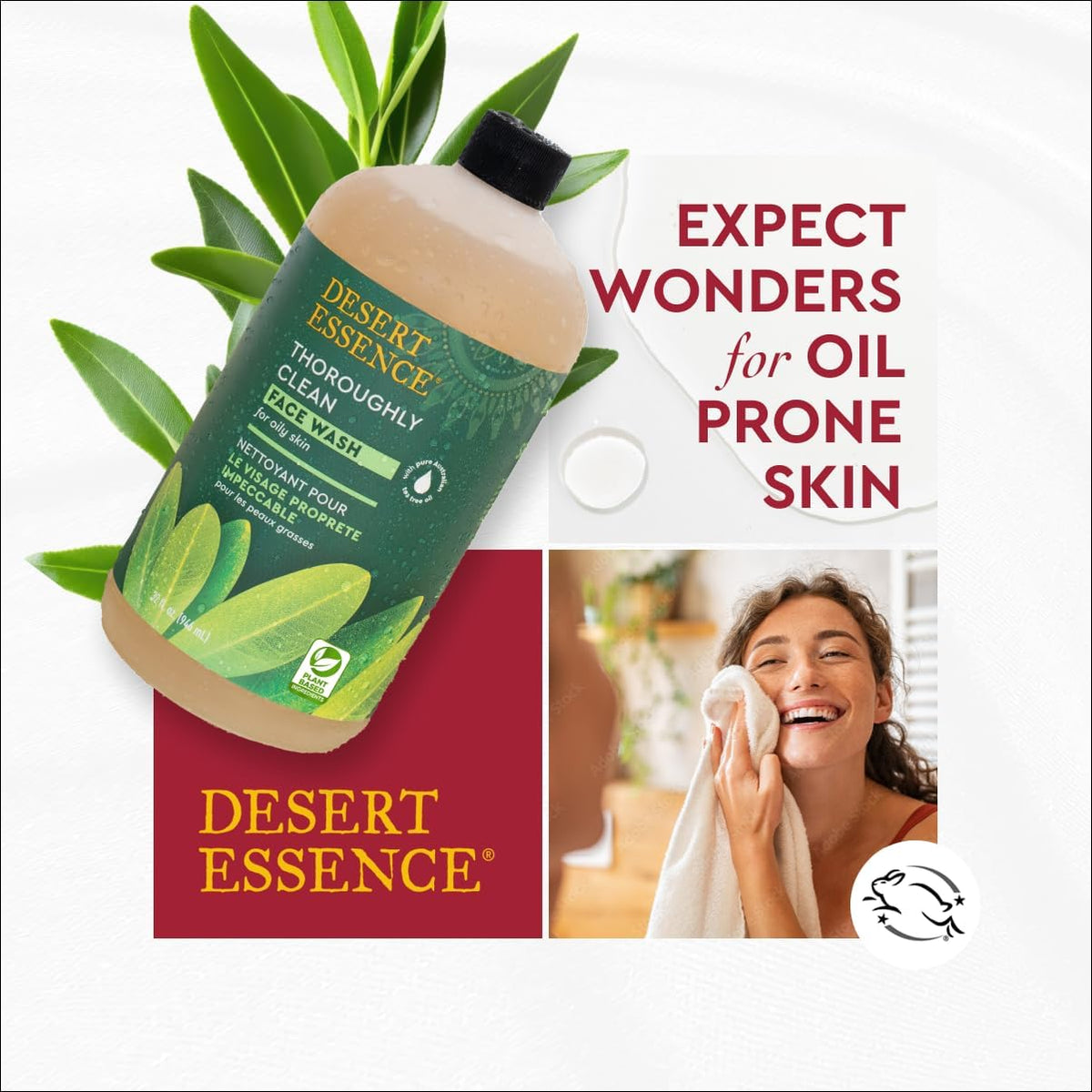 Desert Essence daily skincare routine cleanser display