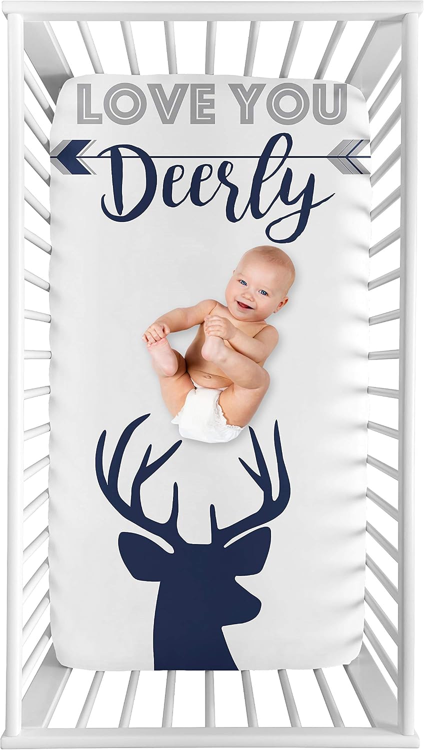 Sweet Jojo Designs Navy Blue White Woodland Deer Boy Baby Fitted Crib Sheet for Infant Newborn Nursery Toddler Bed Room Standard Mattress - Forest Animal Stag Antler - Image 12