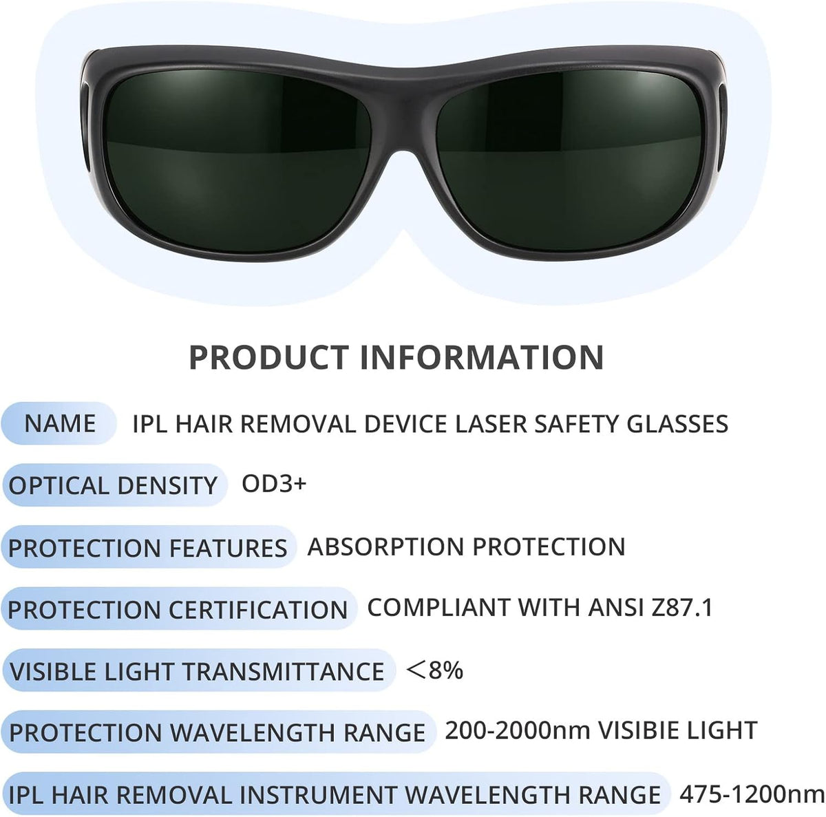 LPSAFP laser safety glasses dark green lens close up