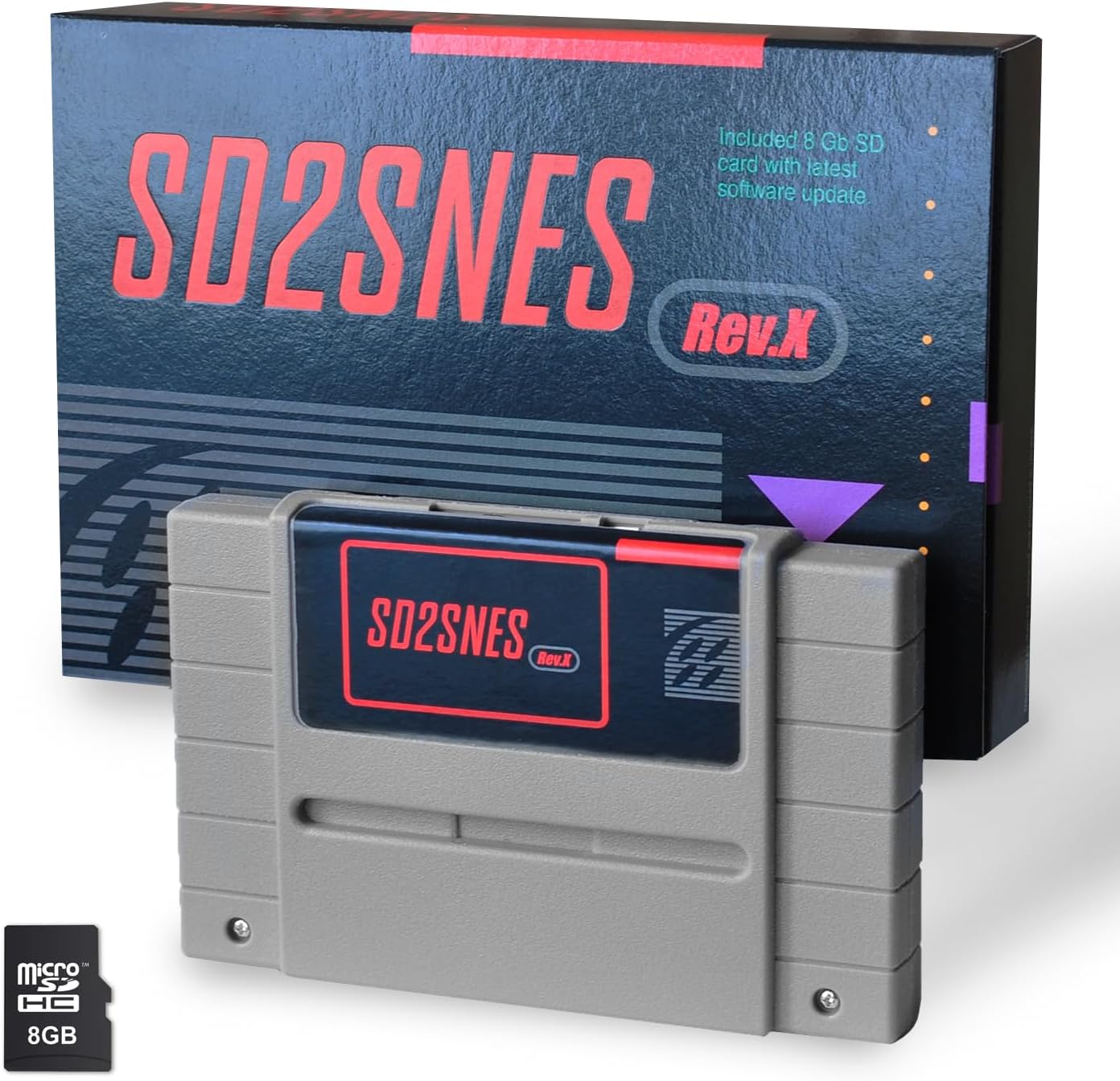 B.Brown SD2SNES Rev X 2025 flash cartridge front view for SNES
