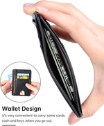 Side profile of Teskyer front pocket card holder demonstrating ultra slim thickness.