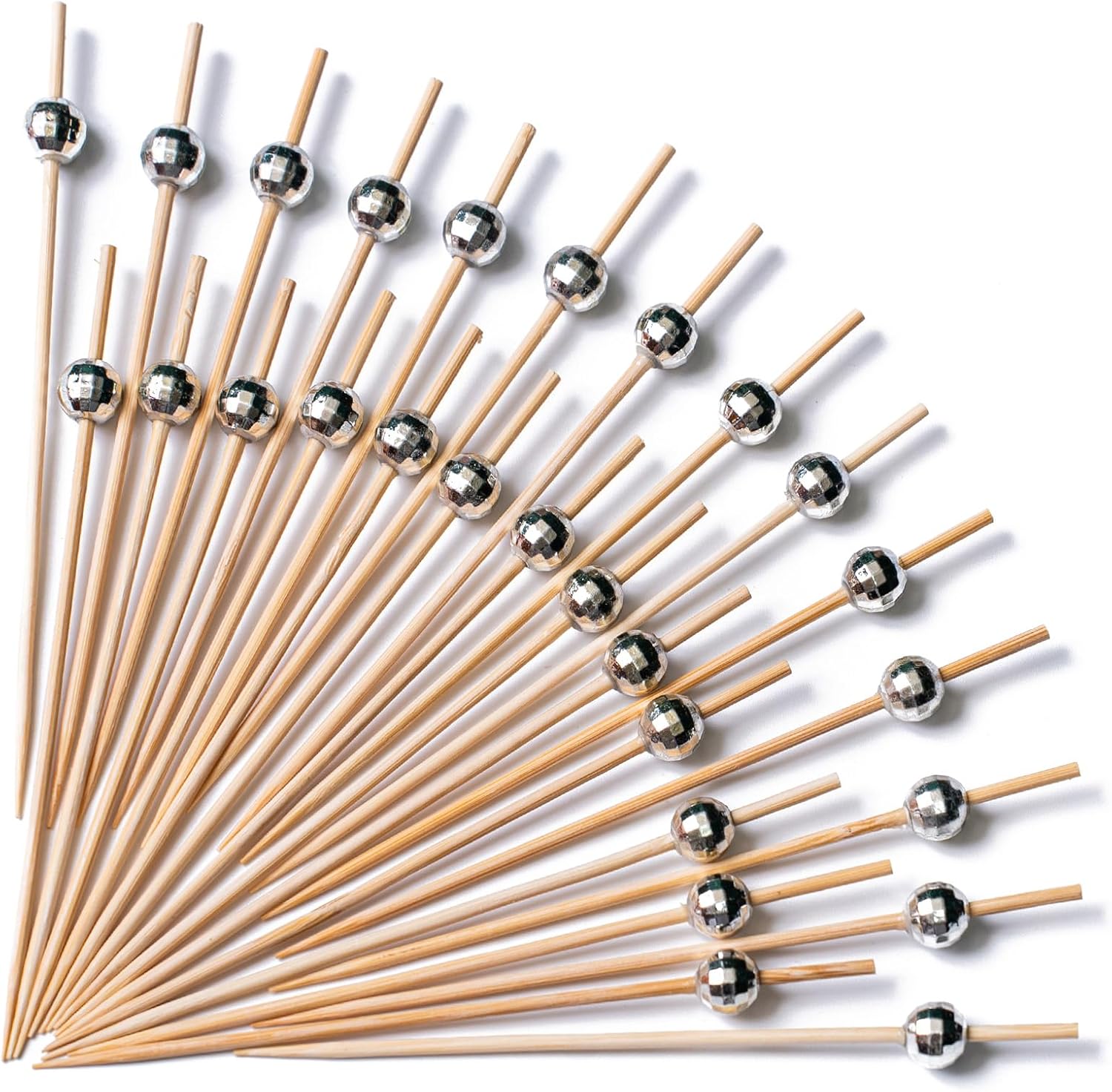 PuTwo disco ball cocktail picks 100 count front view displayed on a luxury appetizer platter.