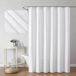 OWENIE white shower curtain front view showing premium 3D embossed waffle texture for elegant bathroom decor
