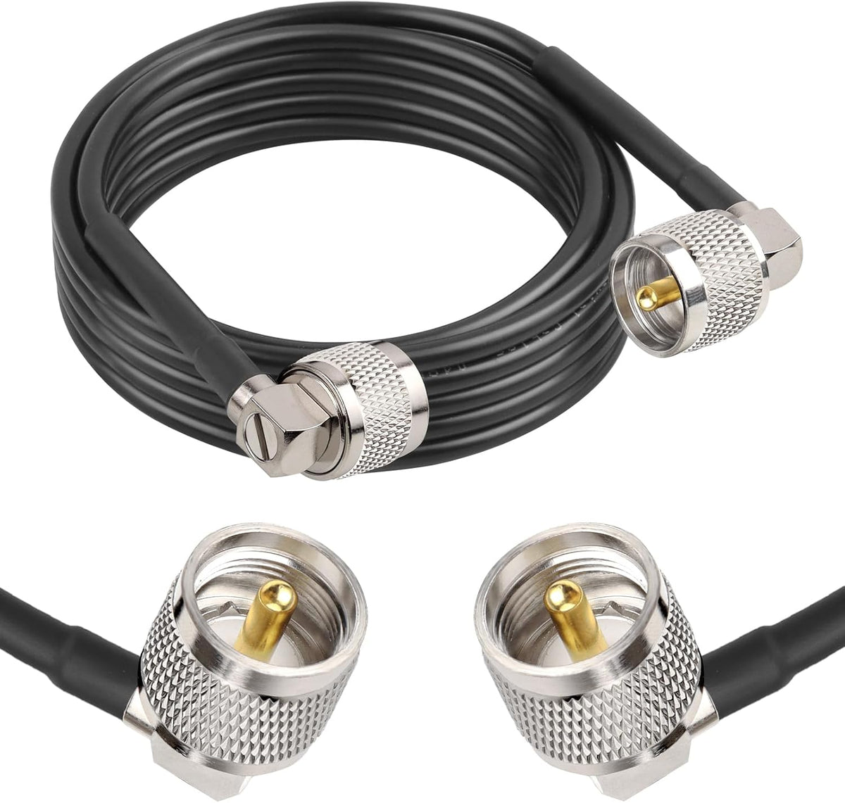 Mookeerf CB Coax Cable 10ft RG58 front view showing UHF male connectors.