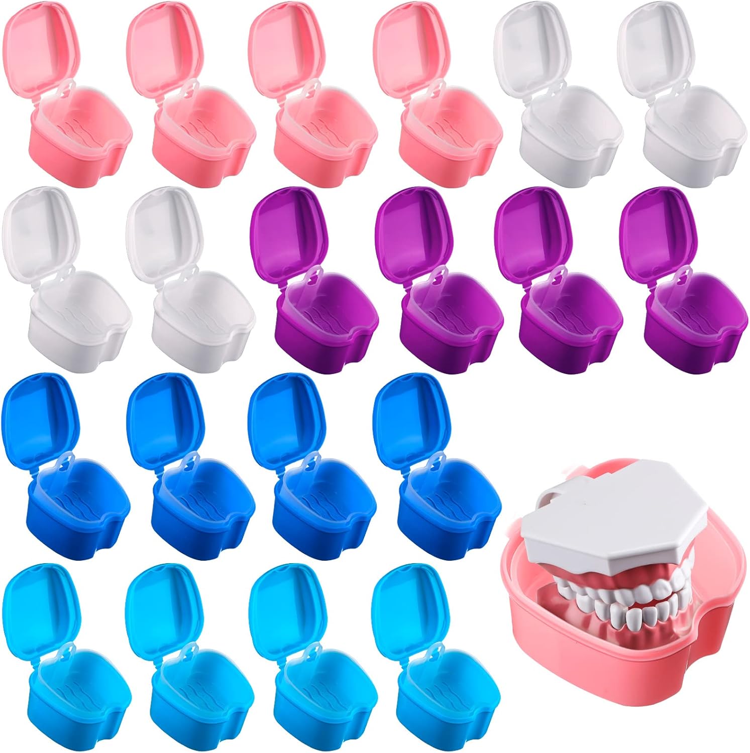 Zubebe 20 piece denture bath retainer case bulk set front view