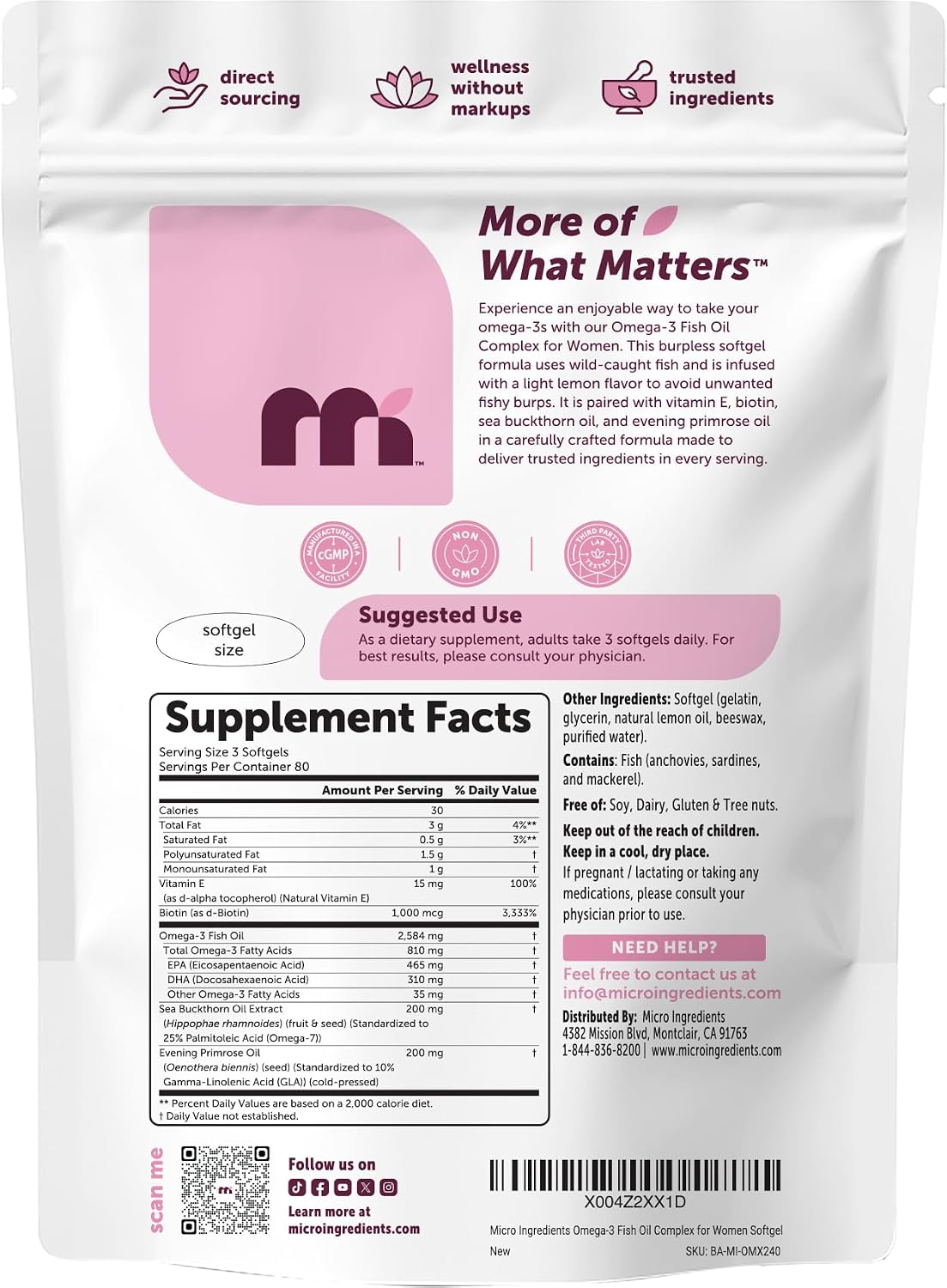 Micro Ingredients omega-3 supplement seal and quality assurance features