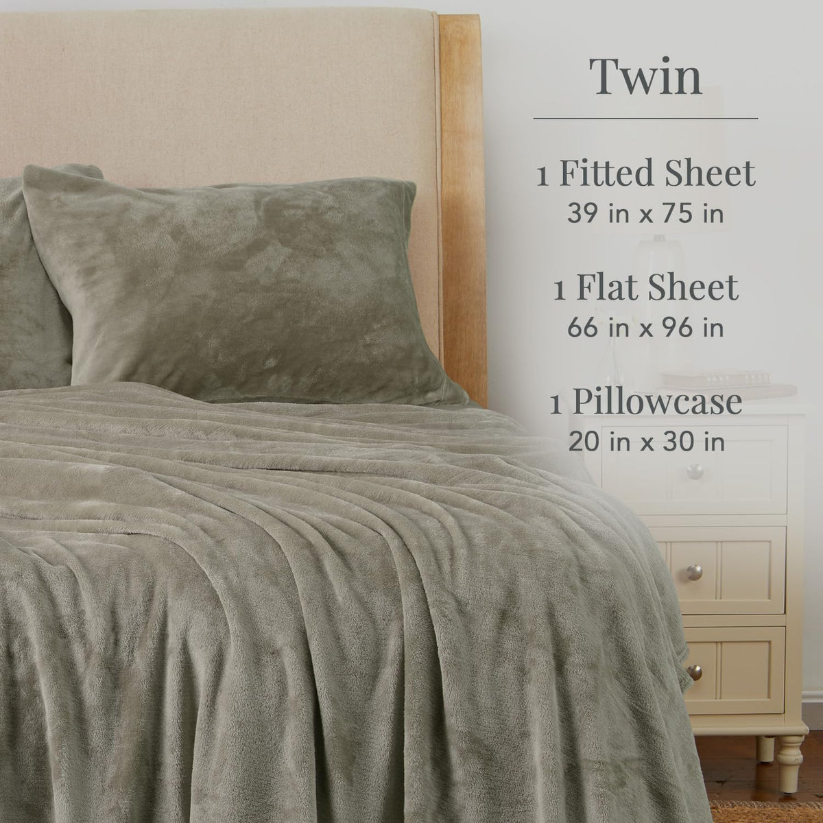 NY Loft twin size taupe fleece sheet set folded display