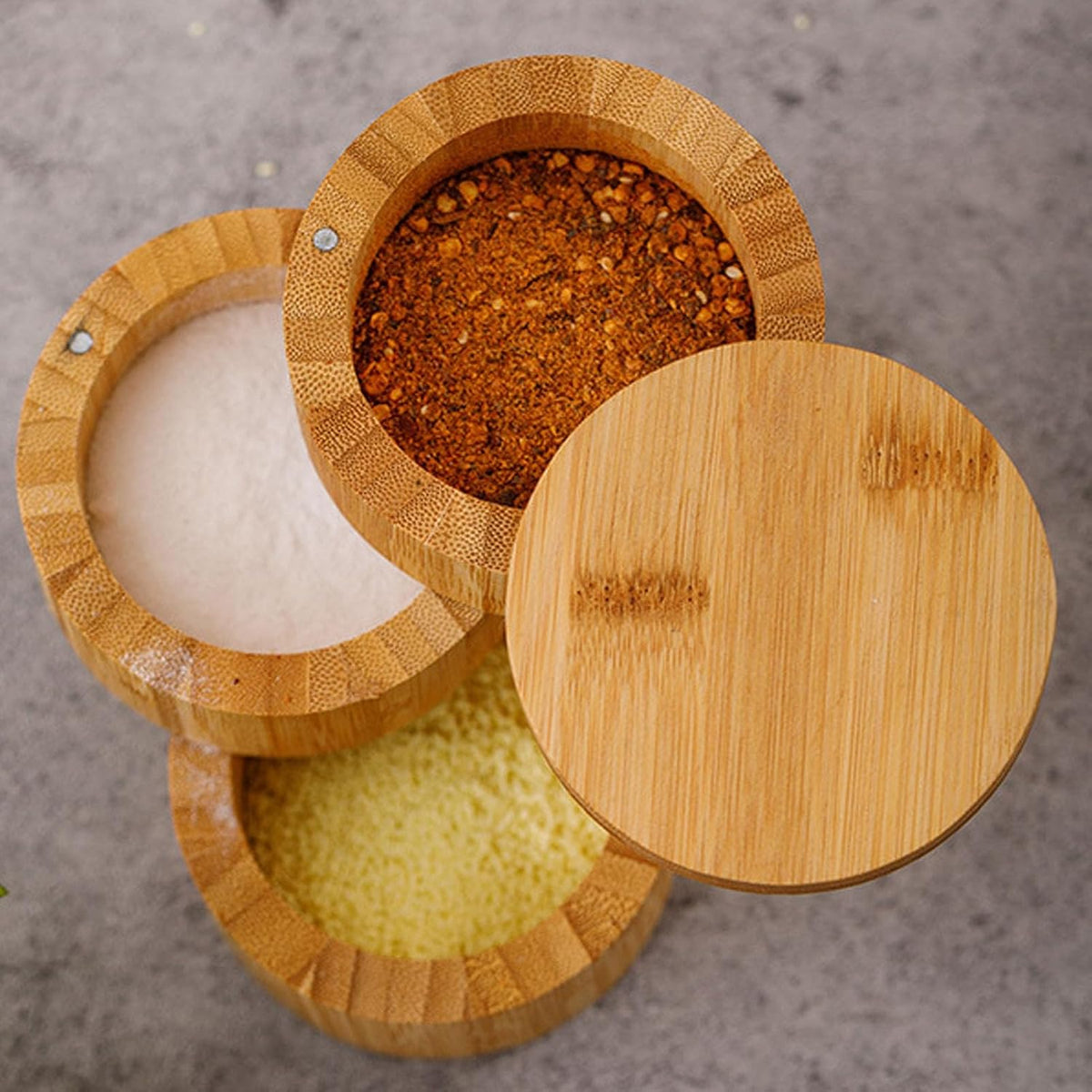Tomotato natural wood seasoning container side angle