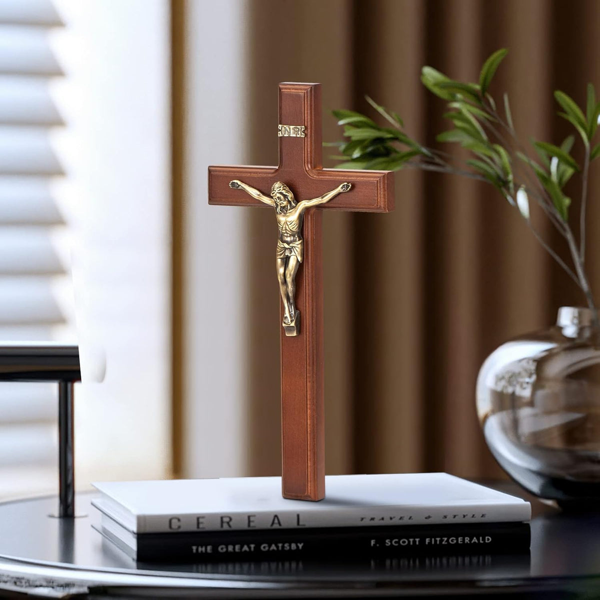 ARCHOBAN 12 inch wooden cross angled perspective highlighting wood grain.