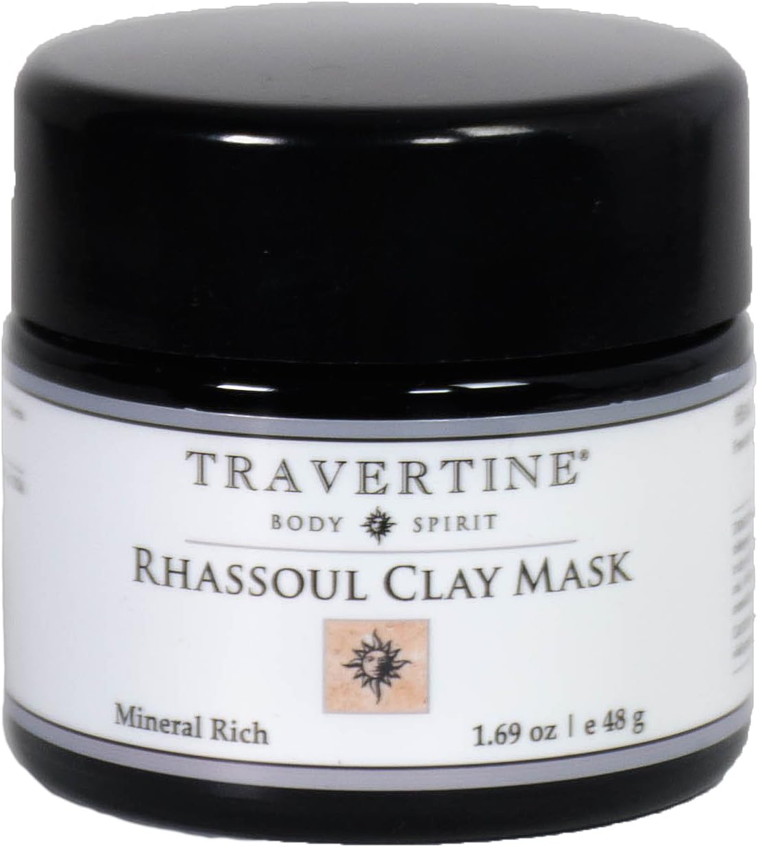 Travertine Spa Rhassoul Clay Mask front view jar packaging skincare product