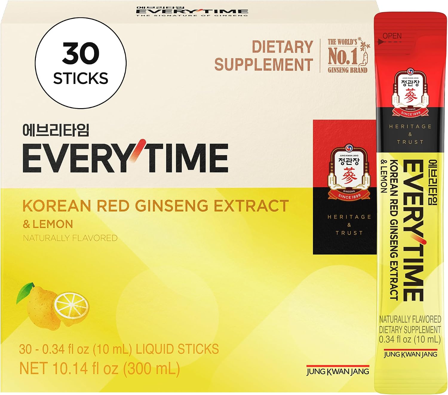 Jung Kwan Jang Everytime Korean Red Ginseng and Lemon liquid stick supplement front view