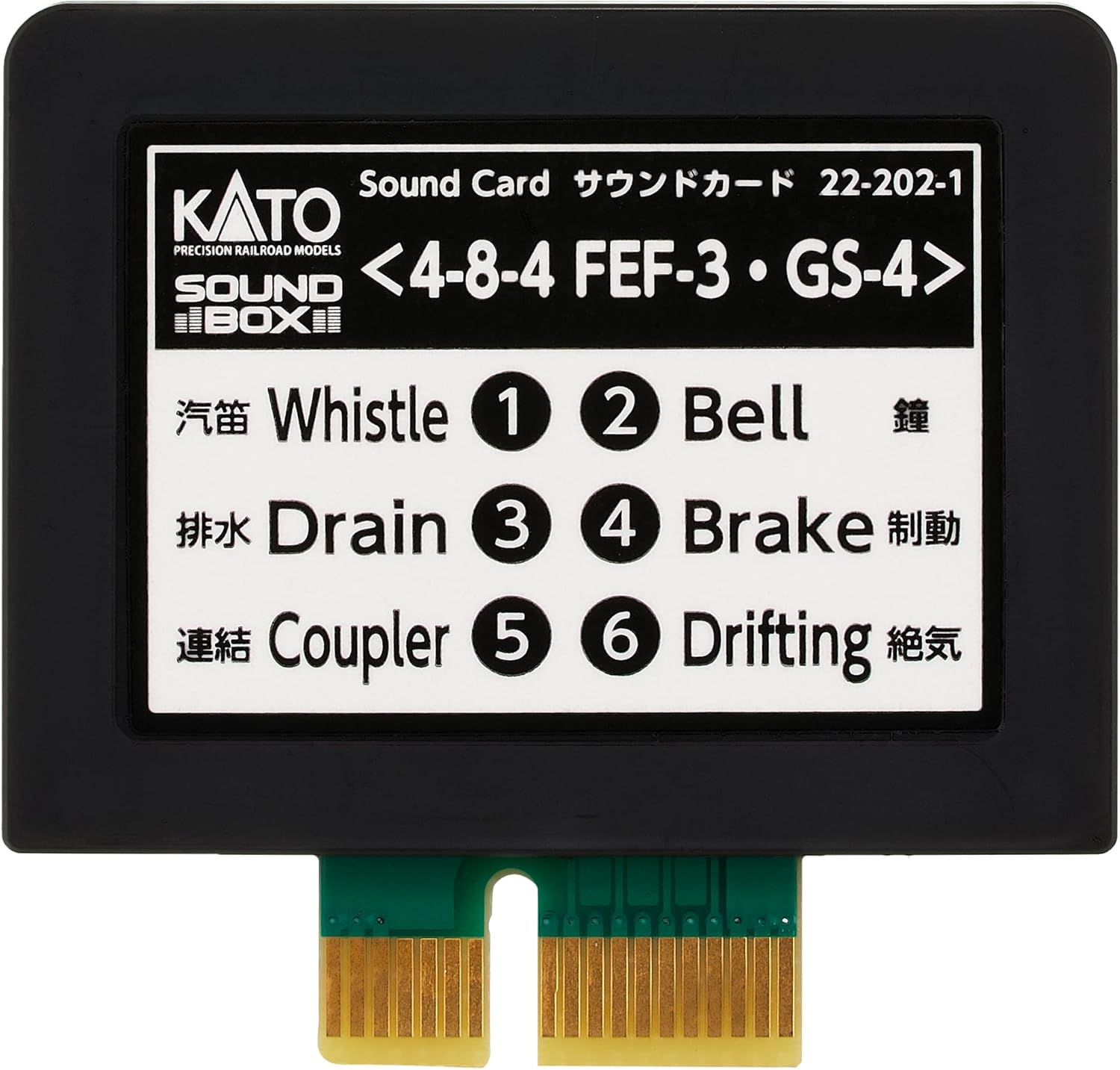 Kato American Heavy Steam Sound Card front view showing circuit architecture and function labels