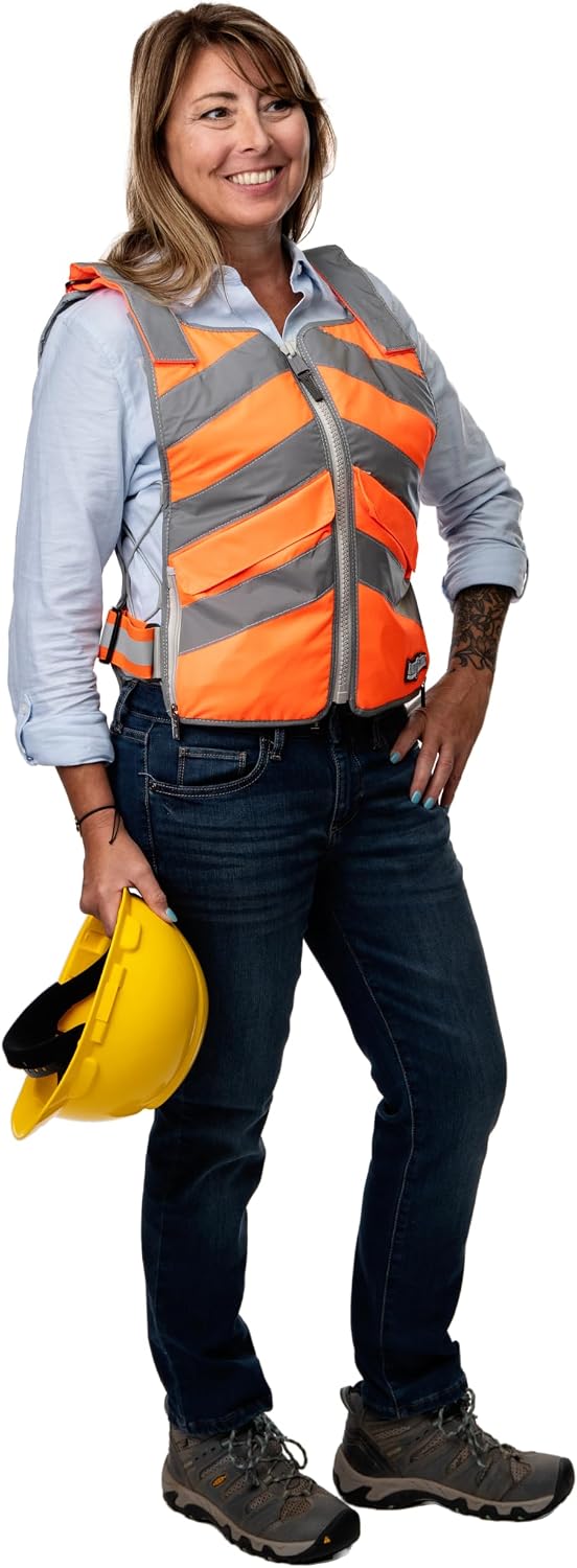 FlexiFreeze Professional Series Ice Vest Hi-Vis Orange 3M reflective fabric closeup