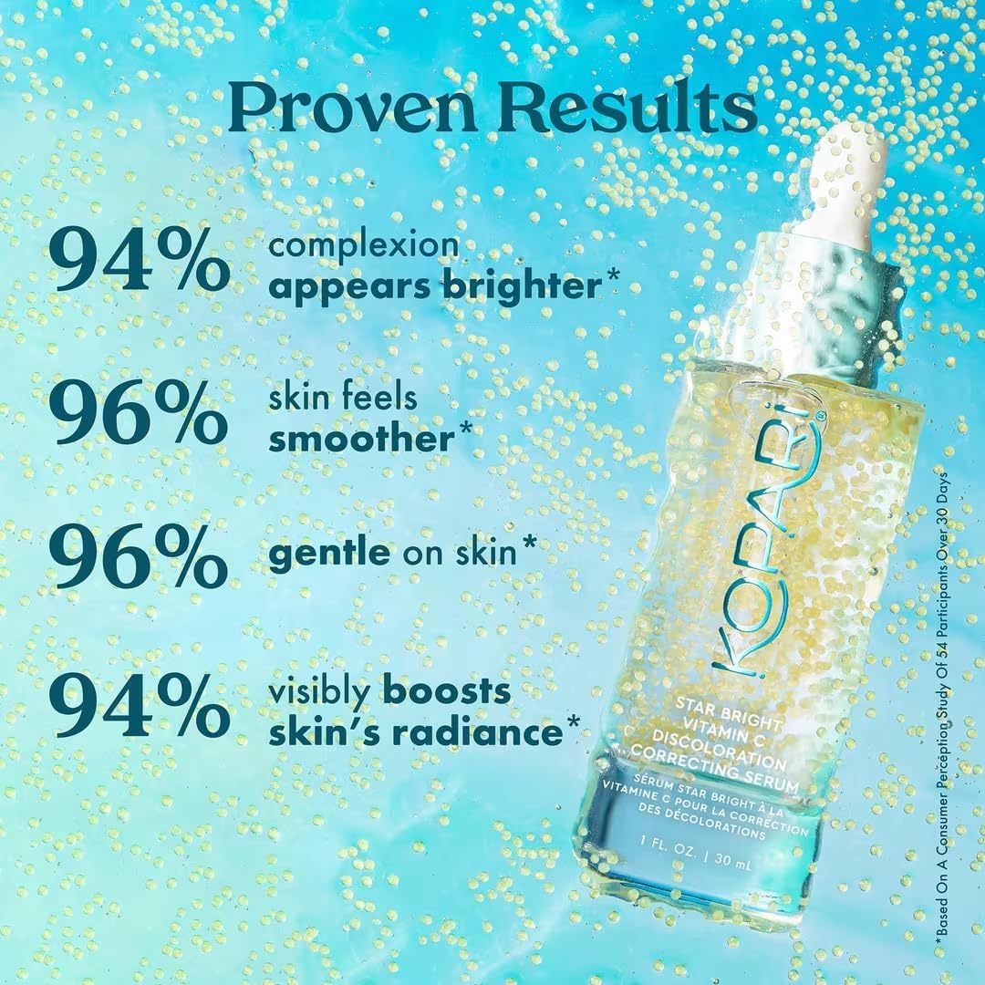 Encapsulated Vitamin C serum texture showing micro-beads for dark spot treatment