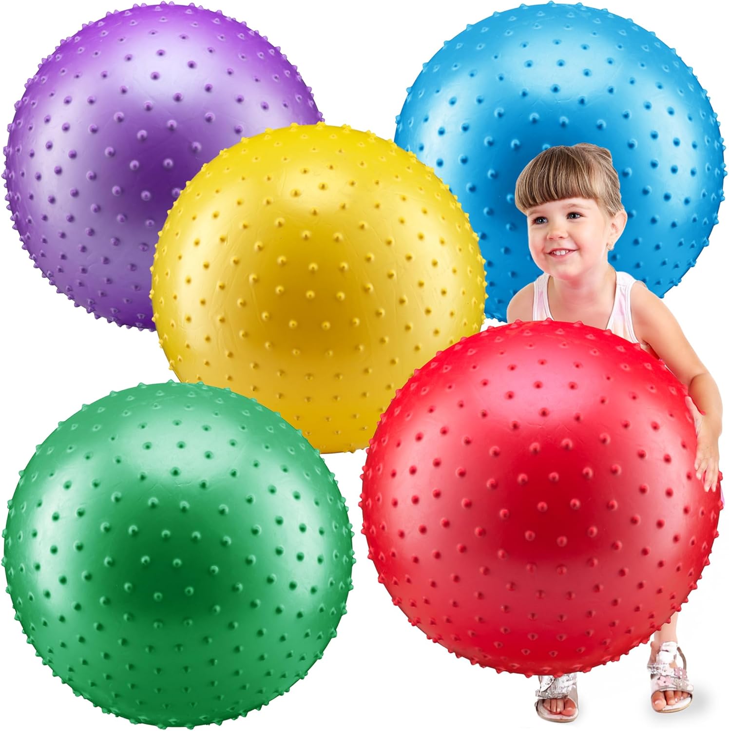 Bedwina Big Knobby Balls pack of five front view inflated in assorted colors