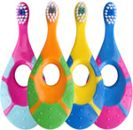 Ecovona baby toothbrush 4 pack front view showing colorful ergonomic handles