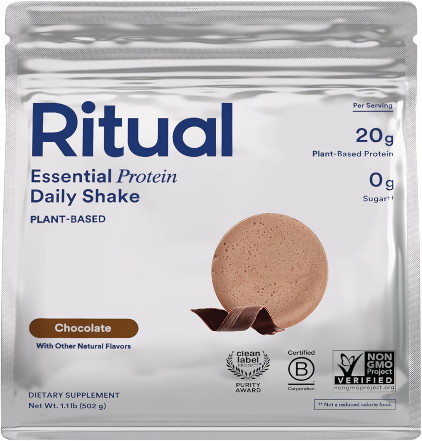 Ritual Vegan Protein Powder - 20g Pea Protein with BCAA Complete Amino Acid Profile - Supports Lean Muscle* - Plant-Based Protein - Tested for Heavy Metals - Sugar-Free** - Non-GMO - Chocolate - 1 Lbs - Image 1