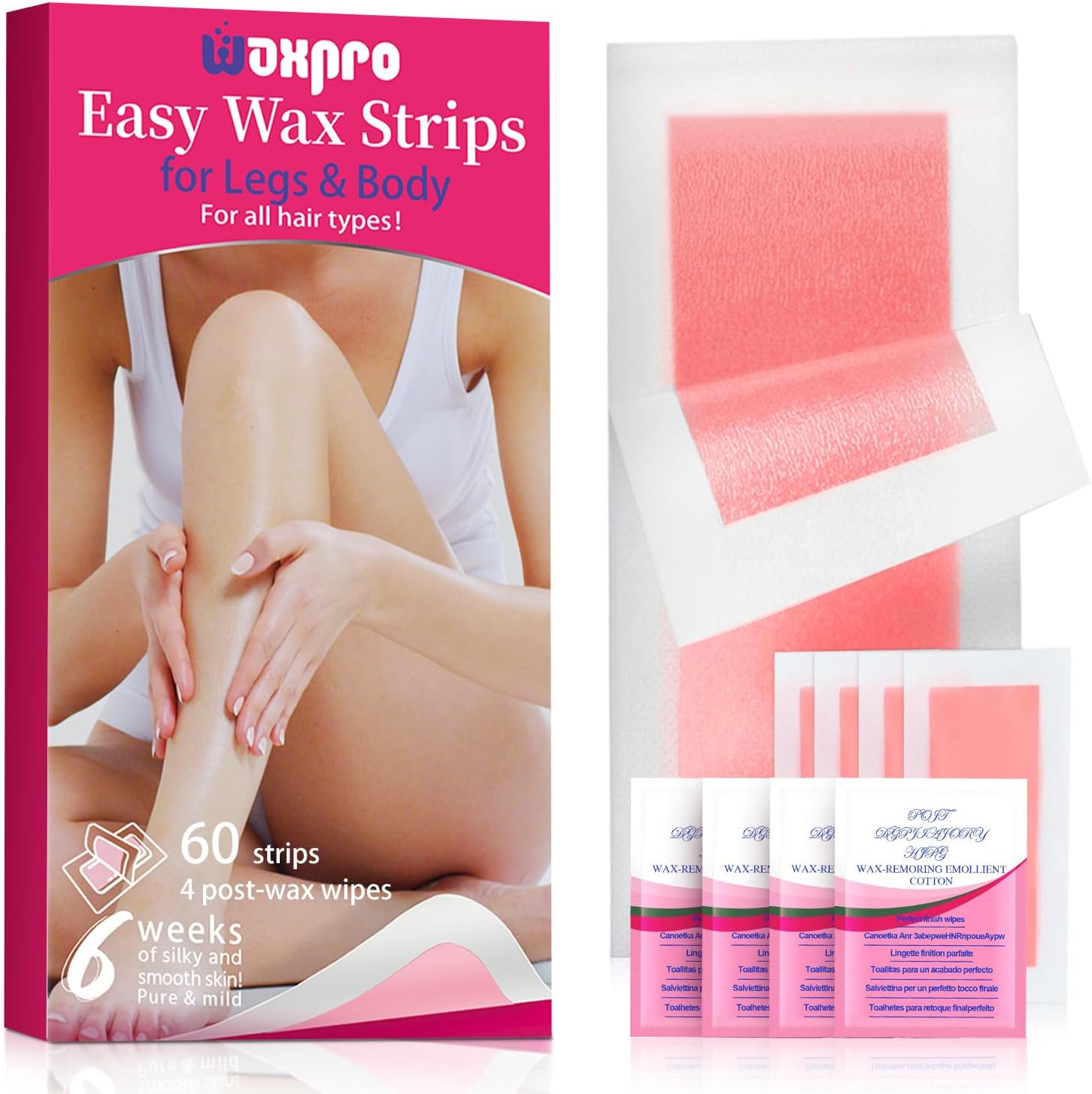 WaxPro Easy Wax Strips for hair removal front packaging view