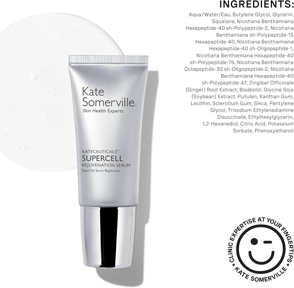 Kate Somerville anti aging peptide serum bottle with applicator roller close up