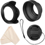 Veatree 67mm lens hood set front view showing all included accessories