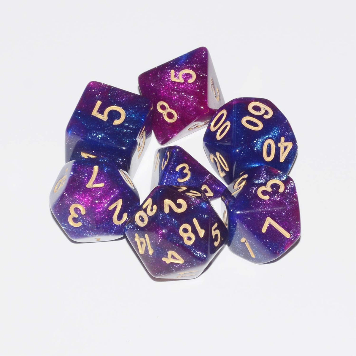 DND Dice 7Pieces, Cosmic Purple Blue Mixed Polyhedral DND Dice for RPG MTG Table Game Dice - Image 3