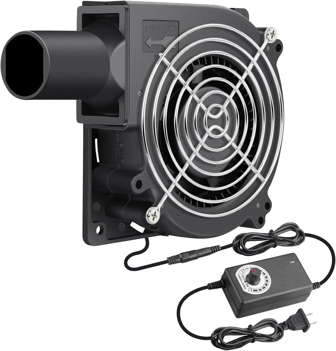 Wathai 120mm dual ball blower fan front view showing high velocity squirrel cage design.