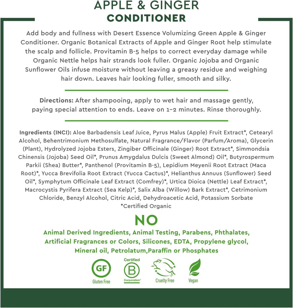 Green apple and ginger hair conditioner tube next to natural ingredients