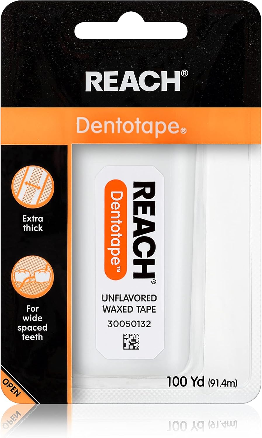 REACH Dentotape Waxed Dental Floss Tape, Unflavored, Extra Wide Floss, Shred & Frey Resistant, Plaque Remover for Teeth, Easy on Gums & Teeth, Oral Care, PFAS Free, for Adults & Kids, 1 Pack, 100 yd - Image 1