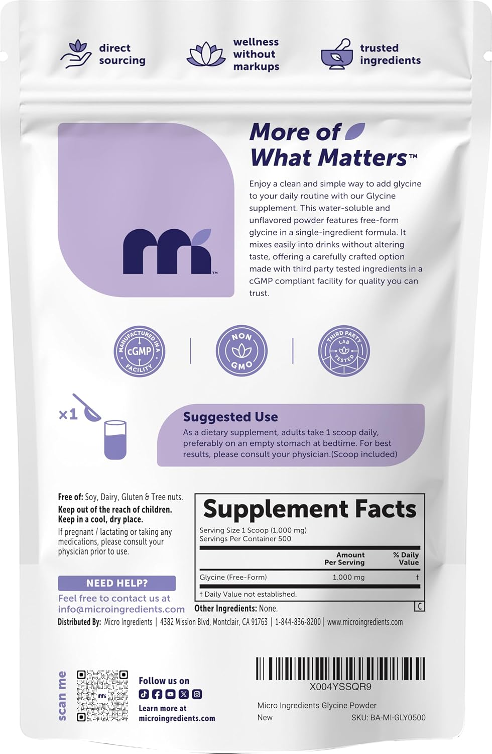 Micro Ingredients Glycine Powder lifestyle shot with fitness supplements