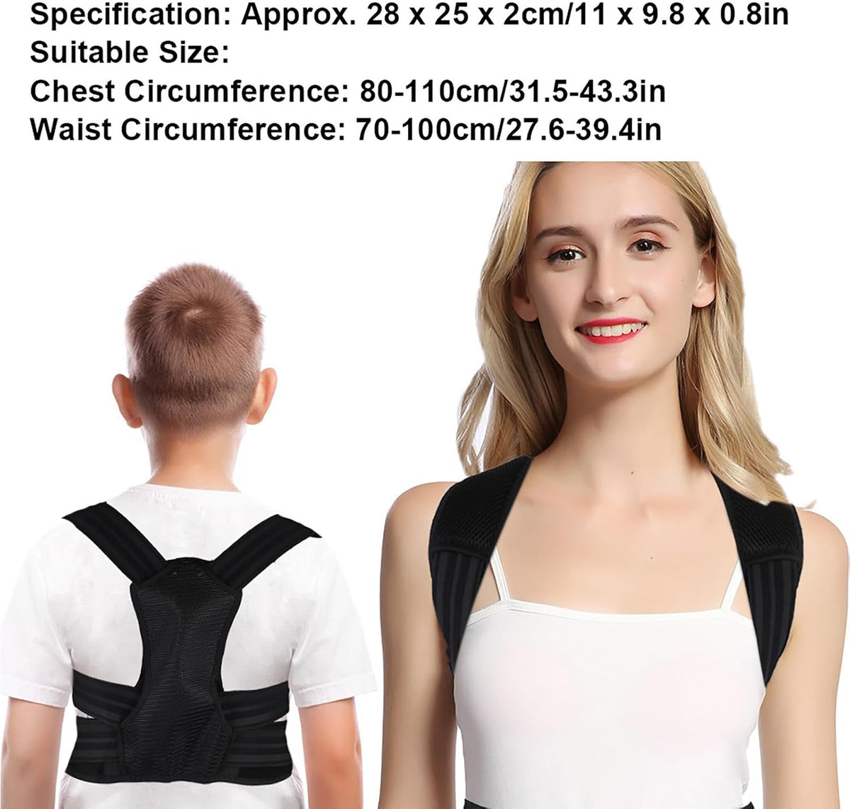 Teenager wearing upper back posture corrector under clothes