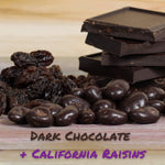 Dark chocolate raisins falling from a bag