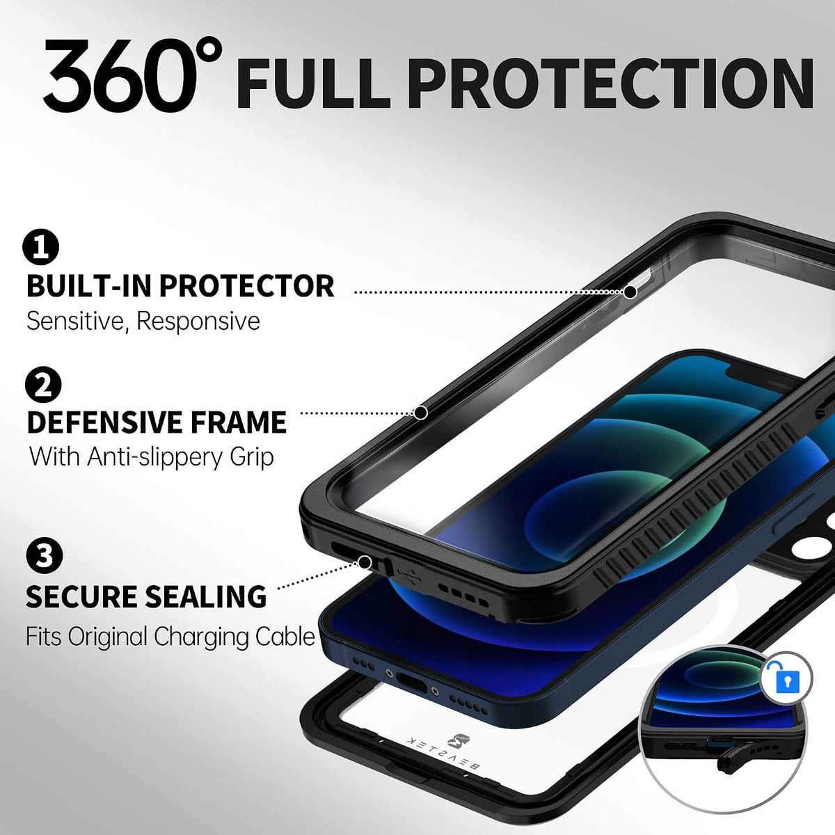BEASTEK iPhone 12 shockproof case showing drop protection angle
