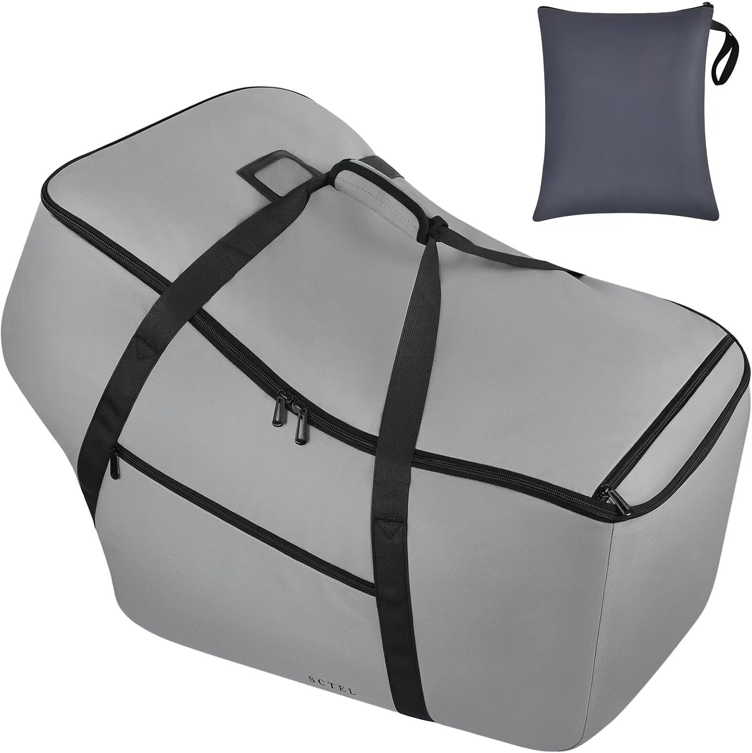 SCTEL infant car seat travel bag front view showing grey padded exterior