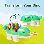 YPLUS peanut crayons arranged on the dinosaur back as colorful spikes.